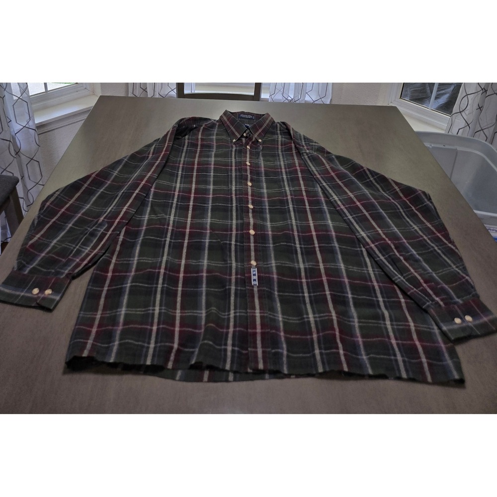 Enro Mens 2X Big English Twill Plaid Button Down Shirt Green Long Sleeve Pocket